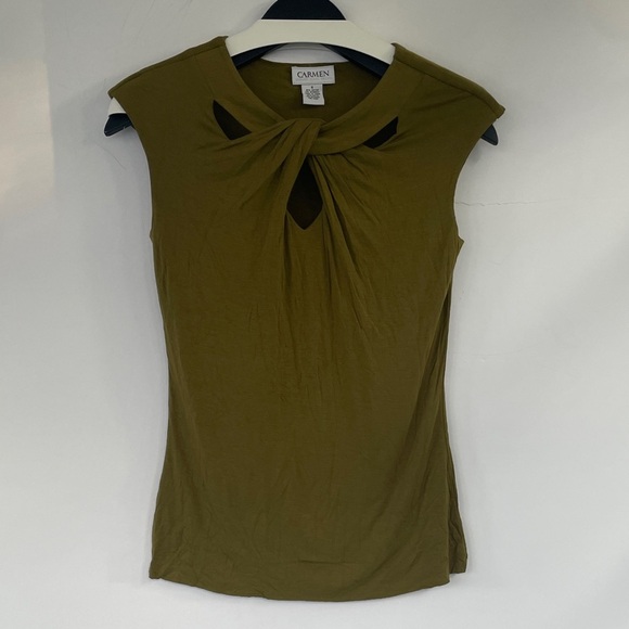 Carmen Marc Valvo Green Twist Front Sleeveless Blouse Small - Picture 3 of 10